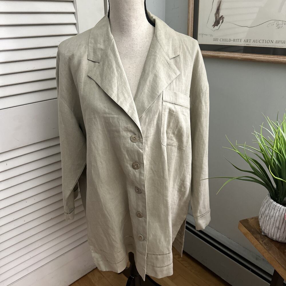 Vintage Contrepoint Jacket Womens Medium Beige Linen Lagenlook Minimalist Boho